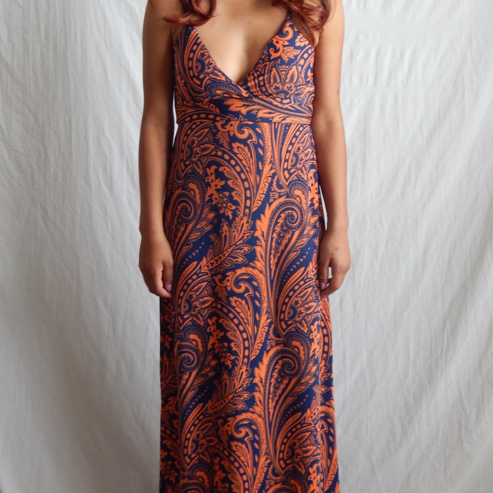 Blue and Orange Maxi Dress